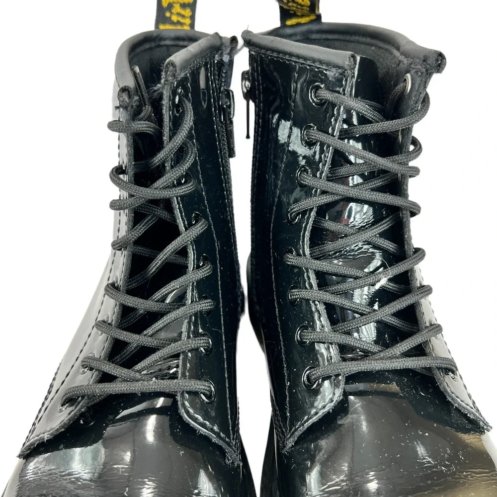 Dr. Martens 1460 J Patent Leather Lace Up Side Zip Ankle Boots Black Kids Size 3